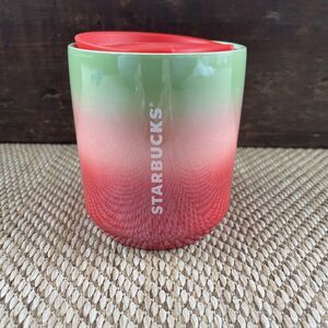 Starbucks 2020 Pearl Ombre Red Pink Green Holiday Ceramic Tumbler 8 oz.